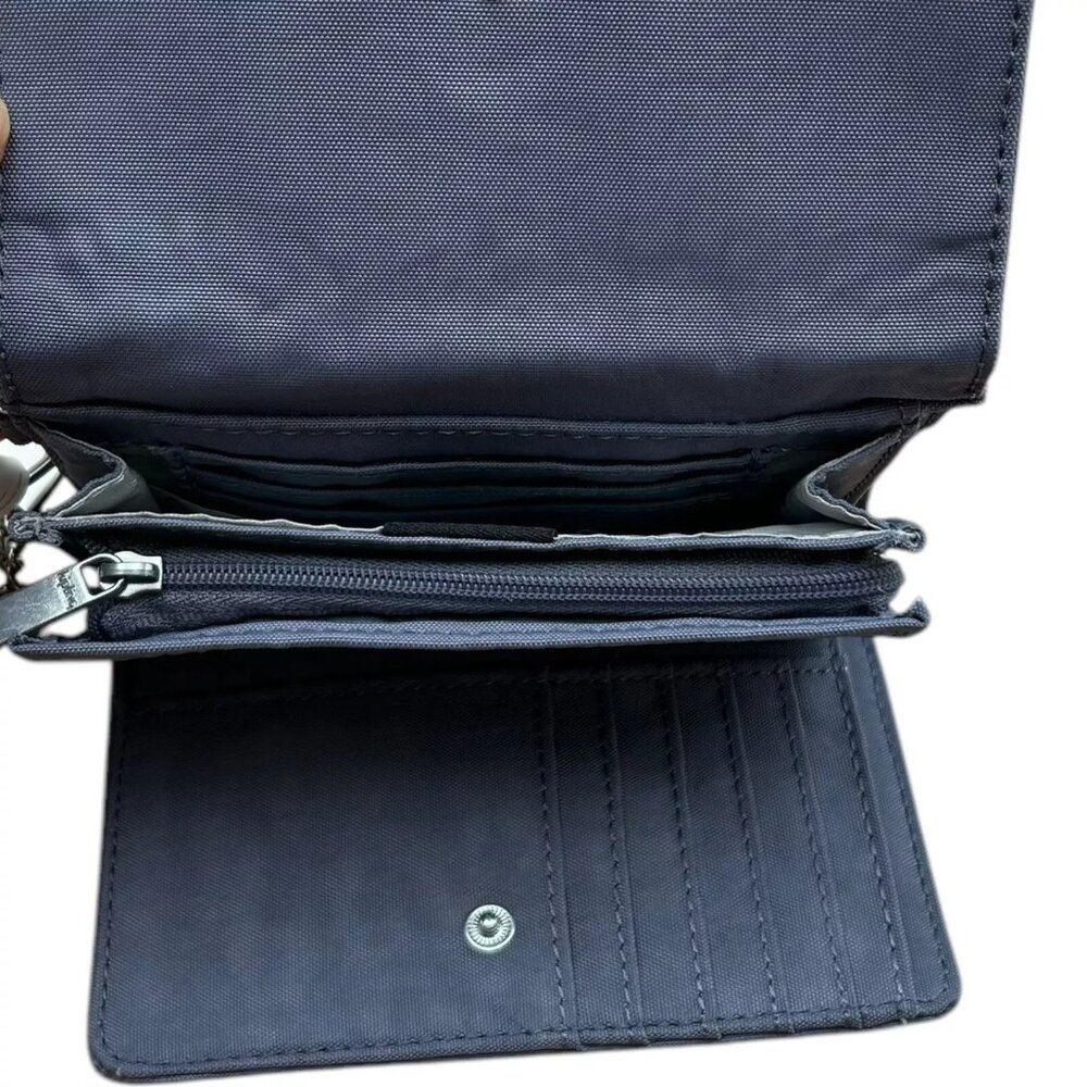Kipling Pixi Nylon Bifold Wallet Snap Closure Card Slots Zip Pocket Perri Blue - Picture 6 of 11